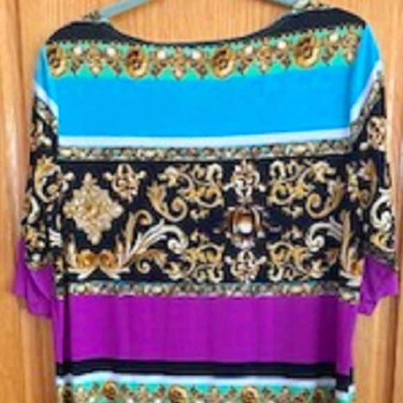 Tiana B. A-Line Striped Short Sleeve Dress Vibrant Multicolor Pullover Sz: L - Picture 3 of 7